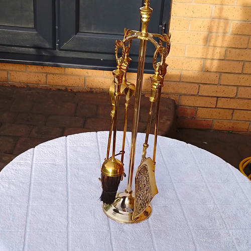 Vintage brass fireplace tools - vintage,