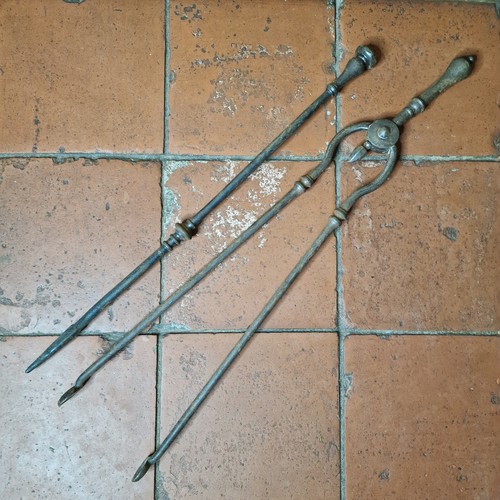 Antique early fire irons brass - early,